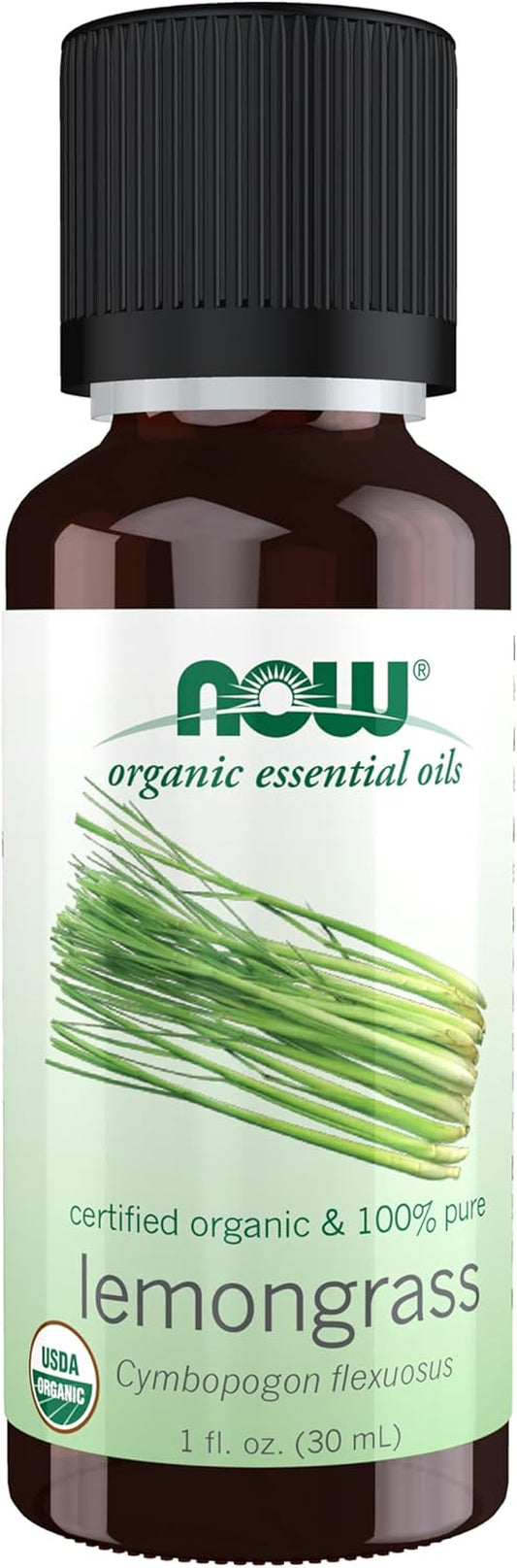 NOW Essential Oils, Organic Lemongrass Oil, Uplifting Aromatherapy Scent, Steam Distilled, 100% Pure, Vegan, Child Resistant Cap, 1-Ounce